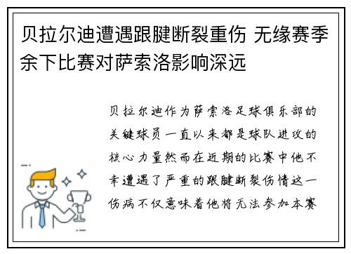 贝拉尔迪遭遇跟腱断裂重伤 无缘赛季余下比赛对萨索洛影响深远 贝拉尔迪遭遇跟腱断裂重伤 无缘赛季余下比赛对萨索洛影响深远